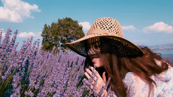 Smiling Girl Posing In Lavender Field