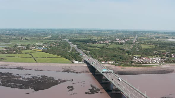 Drone shot of english side of prince of wales bridge M4