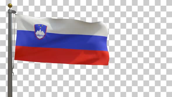 Slovenia Flag on Flagpole with Alpha Channel - 4K