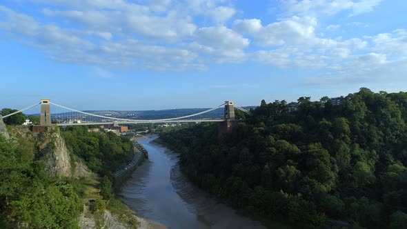 High Level Aerial View of Clifton Suspension Bridge and Bristol City