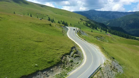 Aerial View Of Famous Romanian Mountain Road Transalpina