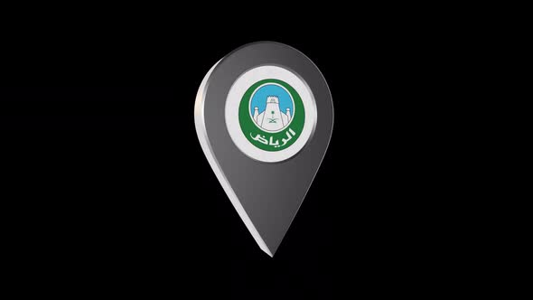 3d Animation Map Navigation Pointer With Flag Of Riyadh (Saudi Arabia)with Alpha Channel - 2K