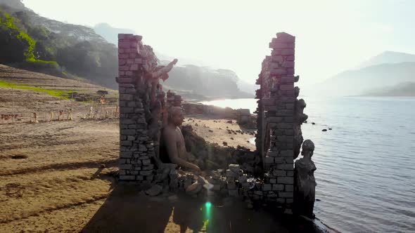 Buddha statues, Kadadora Temple Kothmale, Srilanka Temple. Temple in kothmale dam. Underwater temple