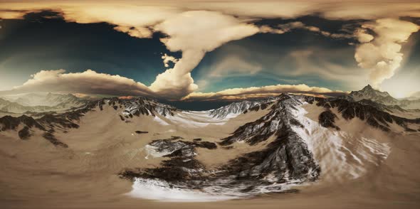 VR 360 Rays of Sunset on the Tops of the Mountains alt