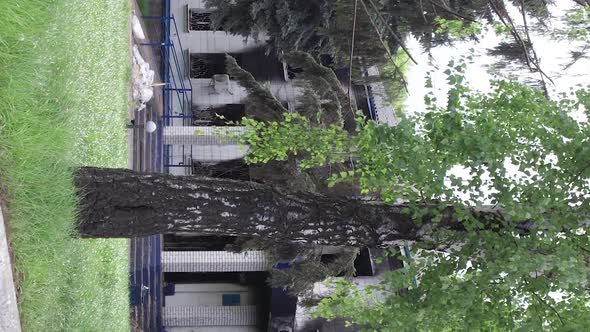 Vertical Video of a Destroyed Police Station During the War in Ukraine