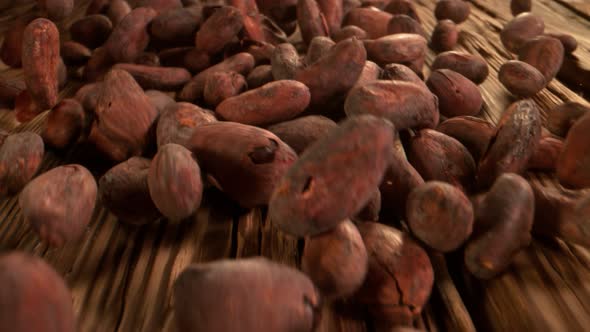 Super Slow Motion Detail Shot of Chocolate Beans Rolling Towards at 1000Fps with Camera Motion