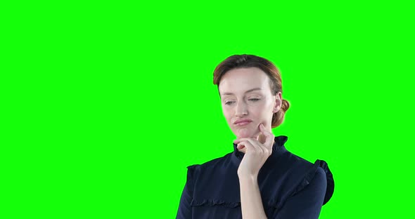 Tiered Caucasian woman on green background