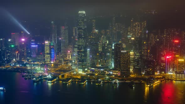 Aerial Timelapse of Illuminated Hong Kong Skyline