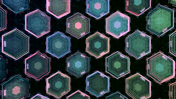 Slowly blinking hexagon figures of blue and green colors