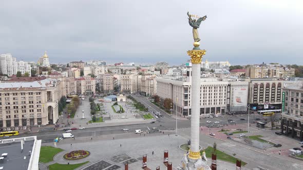 The Symbol of Kyiv, Ukraine - Independence Square Aerial View, Slow Motion