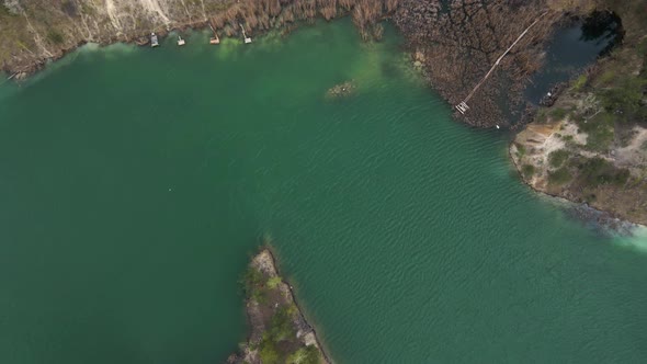 Aerial drone view Basalt columns Amazing industrial landscape