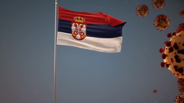 Serbia Flag With Corona Virus Attack 4K