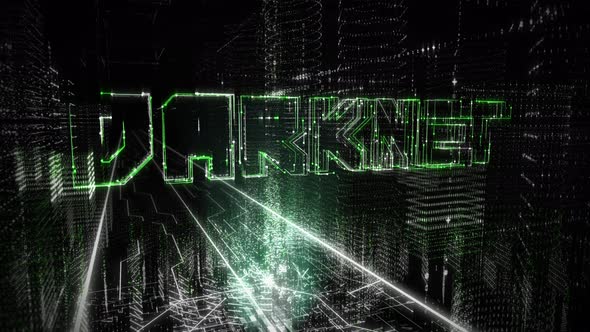 Computer Graphics Of Green Word Darknet Created By Drawing Dots In Cyber Space