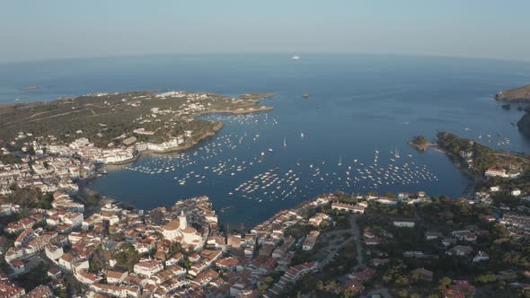 Drone Shot of Beautiful Bay and Old Town Cadaques