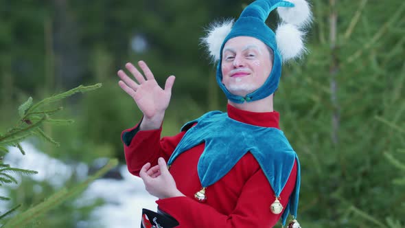 Joyful Christmas elf waving