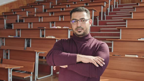 Mixed-Race University Professor in Lecture Hall