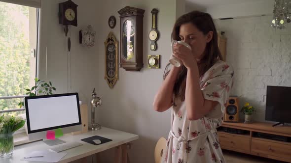 Woman on the Phone and Working From Home During a Pandemic in Slow Motion