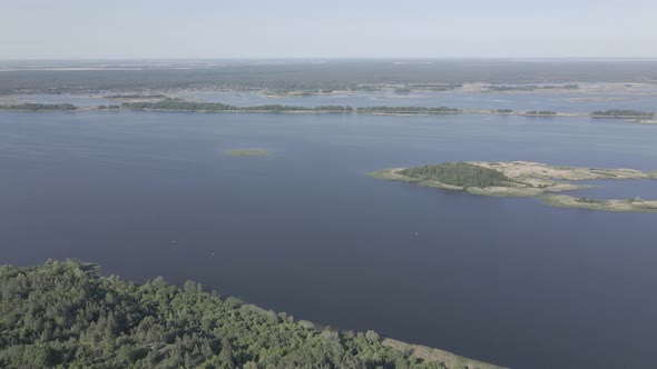 Nature of Ukraine: Dnipro River. Aerial View. Slow Motion, Flat, Gray