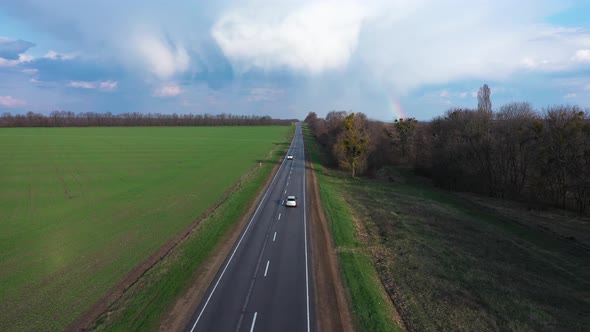 Road Rainbow Trees Sky Summer