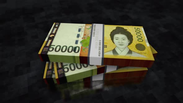 South Korea Won money banknote pile packs