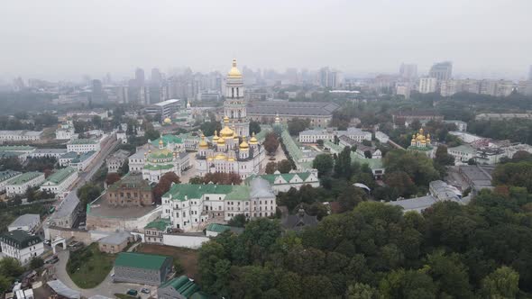 Symbol of Ukraine : Kyiv-Pechersk Lavra. Kiev. Slow Motion Aerial View