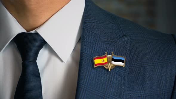 Businessman Friend Flags Pin Spain Estonia