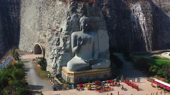 Aerial View of Luang Pho U Thong or Phra Phuttha Pusaya Khiri Sri Suvarnabhumi Bhutsaya Khiri