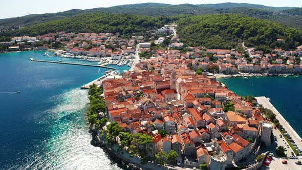 Aerial View of Korcula Old Town on Korcula Island Croatia