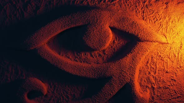 Egyptian Eye Carving Lit Up With Fire Torch