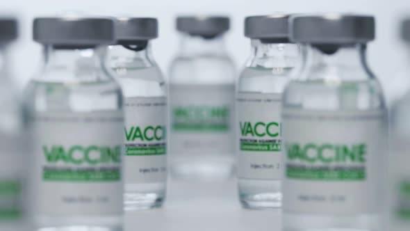 Bottles of Vaccine for Coronavirus COVID19 Cure Are in Research Lab Before Injection