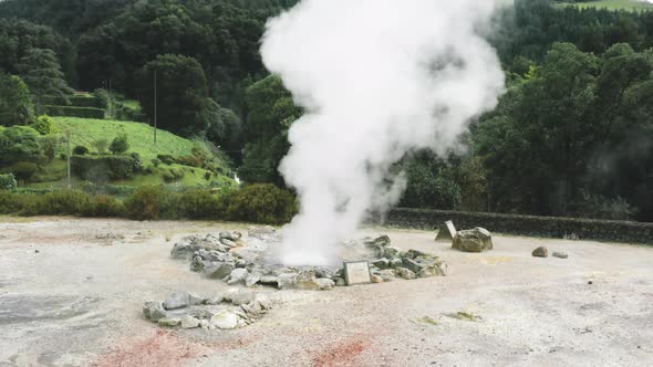 Drone Footage of the Geyser with Dense Steam