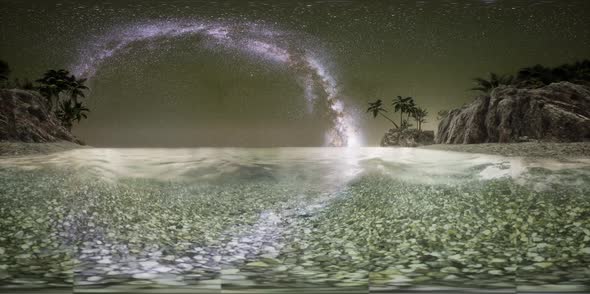 VR 360 Beautiful Fantasy Tropical Beach with Milky Way Star in Night Skies alt