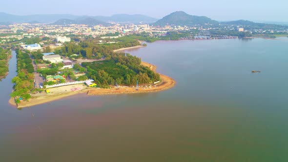 Aerial view drone camera of sapanhin park and Phuket city in Thailand