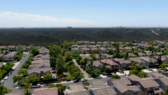 Aerial View of Typical San Diego Subdivision Neighborhood with Residential Big Villas 