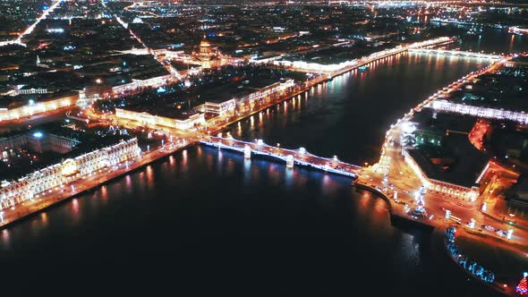 Aerial View of Old Saint Petersburg Stock Exchange and Palace Bridge, St Petersburg, Russia