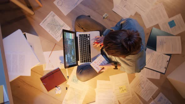 Young Woman Working at Nighttime