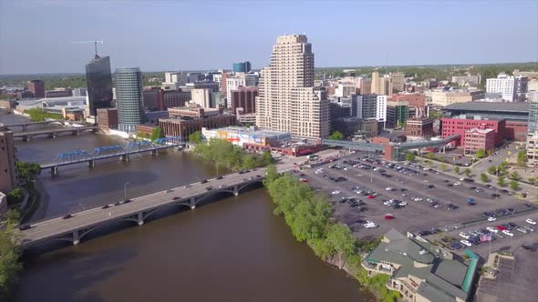 Drone Shot of Grand Rapids Skyline