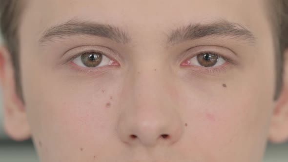 Close Up of Blinking Eyes of Young Man