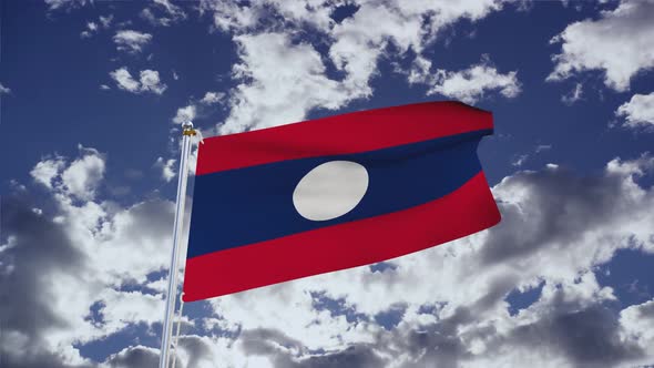 Laos Flag With Sky 4k