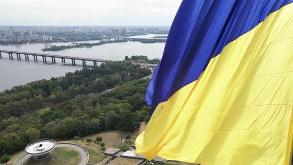 Kyiv - National Flag of Ukraine By Day. Aerial View. Kiev