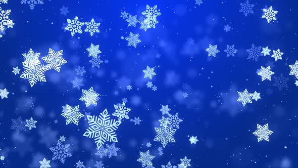 Big Snowflakes Falling Spinning Blue particles. Winter Snowfall3d .