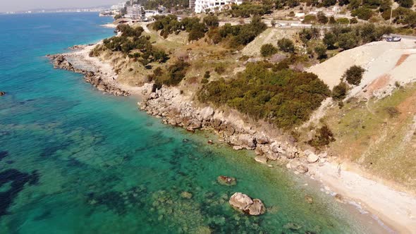 Aerial View of Beautiful Costal Shore in Vlore Albania