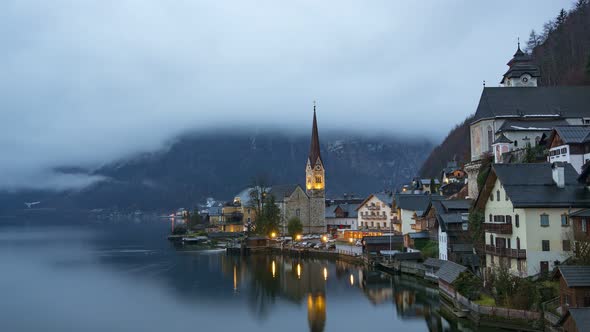 Timelapse video of Hallstatt in Austria at early morning