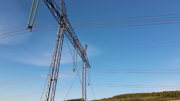 High Voltage Insulation String on Steel Pillar with Electric Power Lines for Safe Delivering of