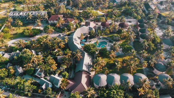 Aerial View African Tropical Beach Resort ThatchedRoof Hotels Pools Zanzibar