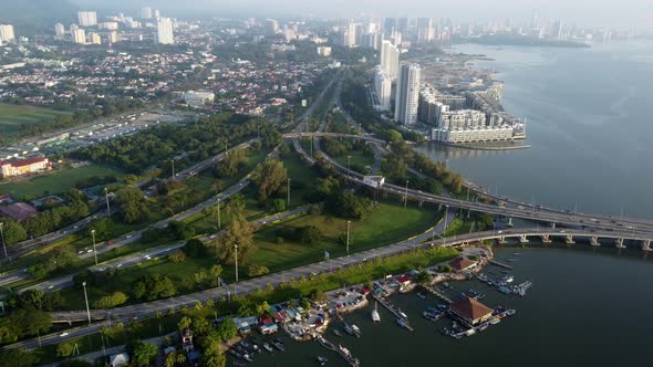 Aerial view car traffic at highway