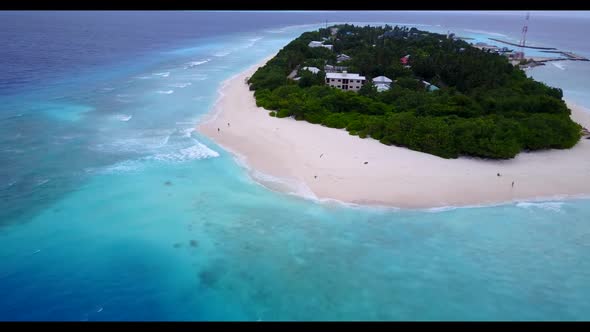 Aerial view landscape of relaxing shore beach journey by blue ocean and white sand background of a d