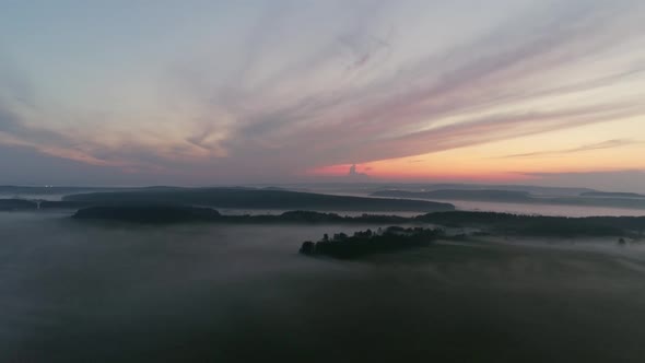 Gorgeous Summer evening fog in field with trees 03