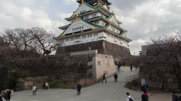 Epic Osaka Samurai Palace Stone Fence Timelapse