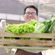 Front view of happy Asian farmer standing and presenting the hydroponic vegetable - VideoHive Item for Sale